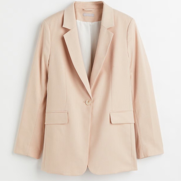 H&M Women’s Beige Single Breasted Blazer Oversized Tan Preppy Jacket Size Med - Picture 1 of 10